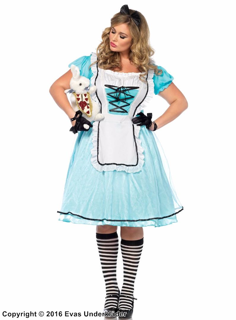 Alice im Wunderland, Kostüm-Kleid, Schnürung, Schürze, Puffärmel, XL bis 4XL